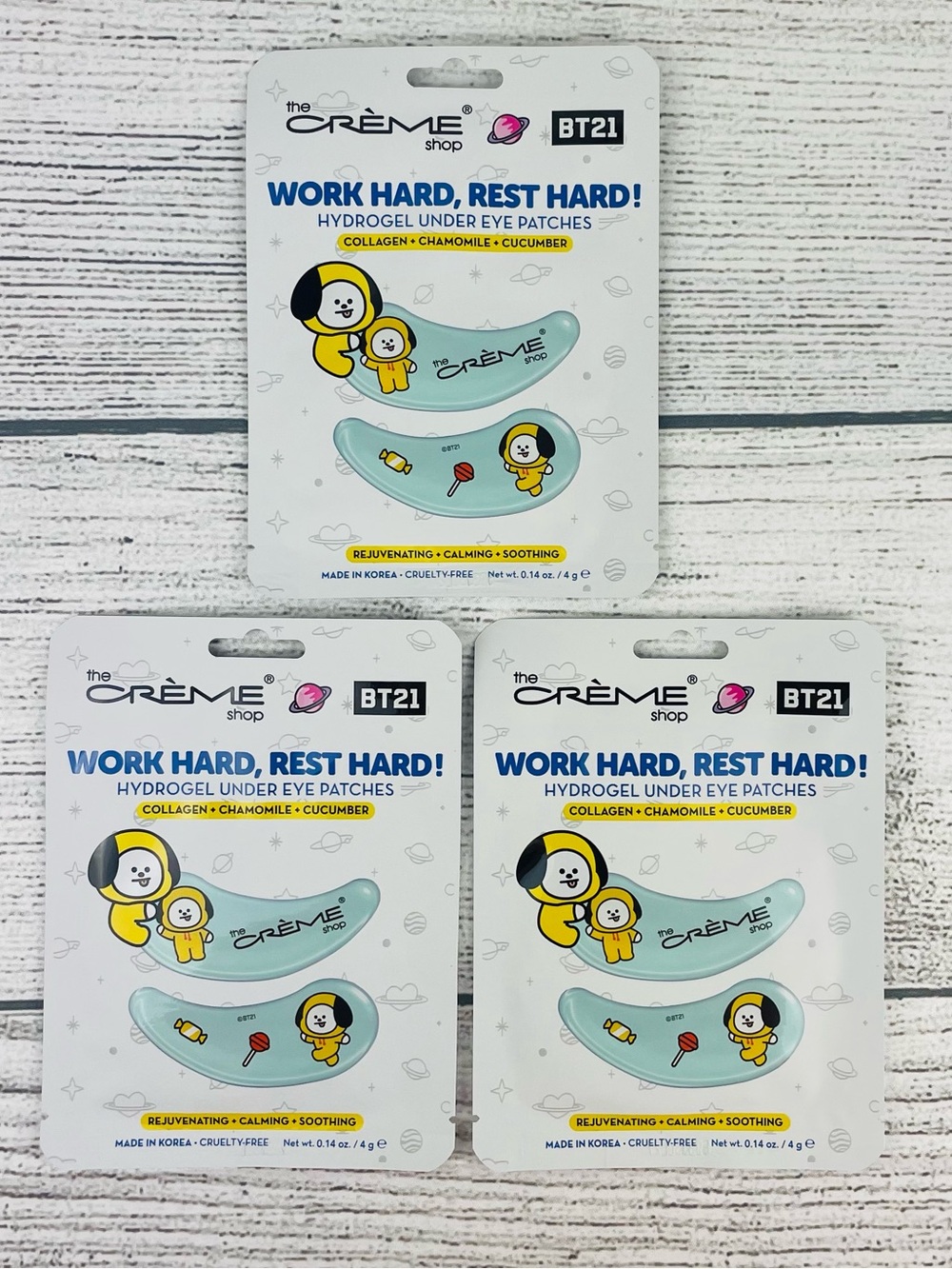 3 Pack The Crème Shop x BT21  Work Hard Rest Hard Hydrogel Under Eye Patches NEW